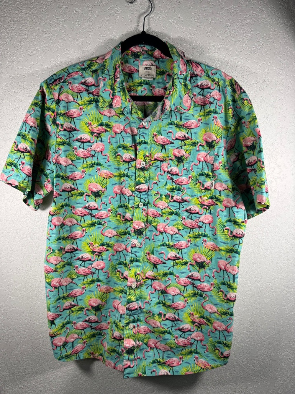 Vans Short Sleeve Button Up Mens L Flamingo Tropical